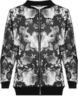 Womens Plus Floral Bomber Jacket Ladies Top Rose Print Long Sleeve Zip Stretch