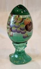 Fenton Glass Green Handpainted Egg on Attached Green Glass Pedestal