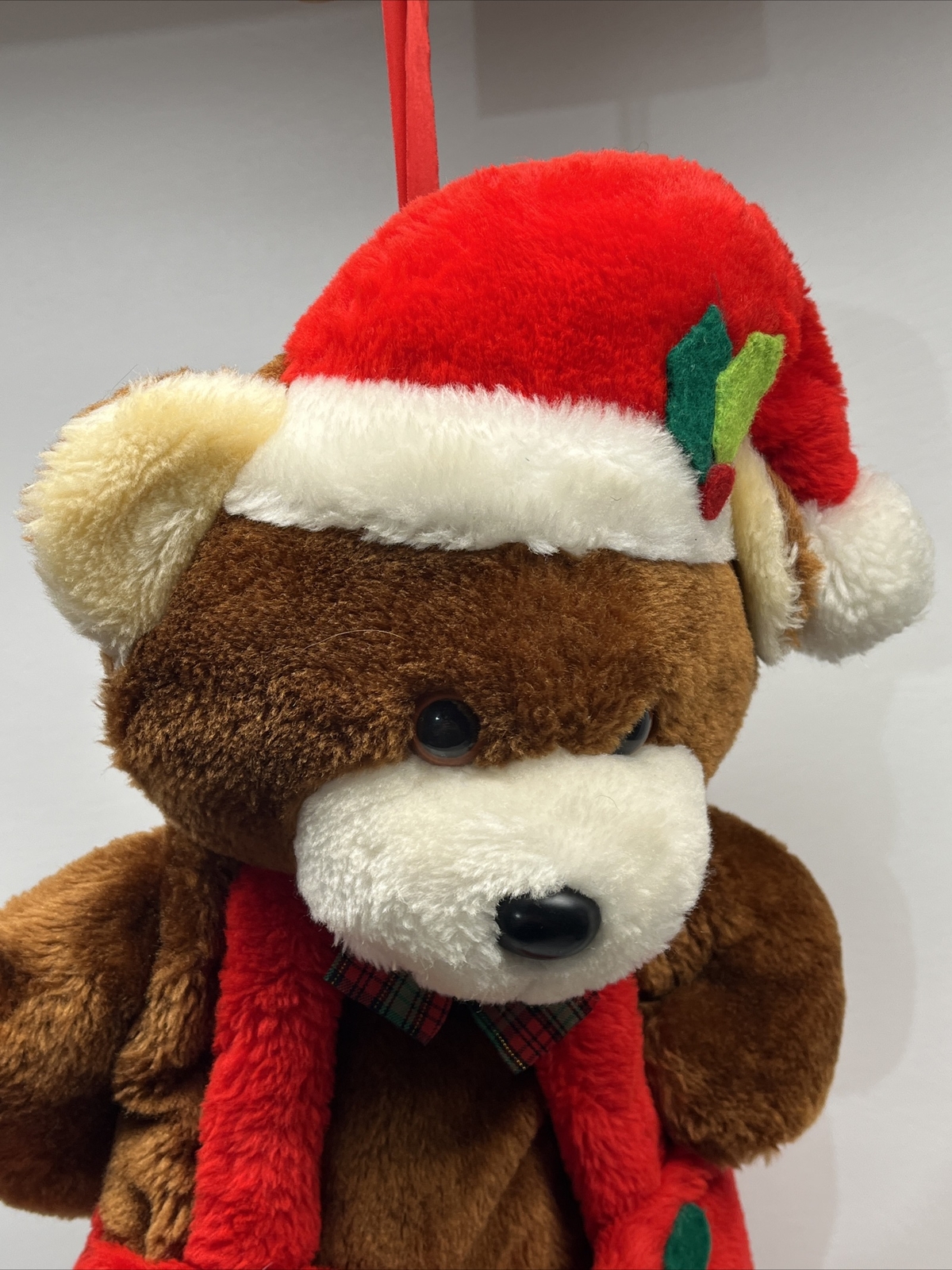 Vintage Santa's Best Brown Teddy Bear Christmas Stocking Card Holder