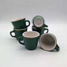 Vintage HLC Homer Laughlin China Heavy  GreenCoffee Mug w/Gold Stripe Set of 6