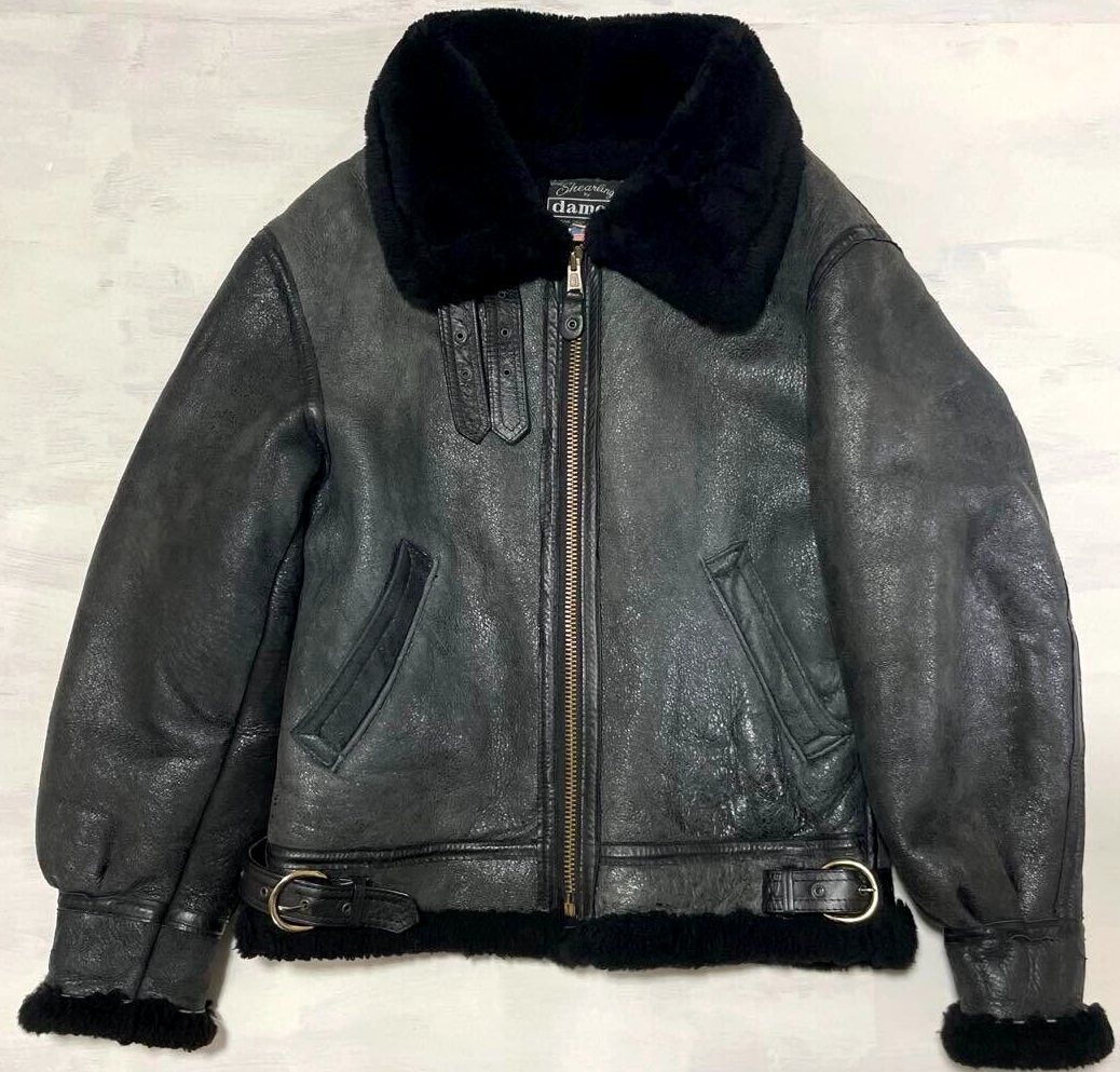 black mouton jacket B-3 suède jacket 90s Type B-3 Leather Flight Mouton Jacket black size 38 Made in USA | eBay