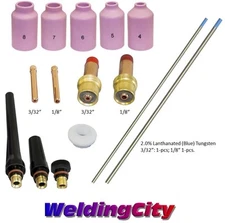 TIG Welding Torch 17/18/26 Gas Lens Kit 3/32-1/8" Tungsten (Blue) T54B US Seller