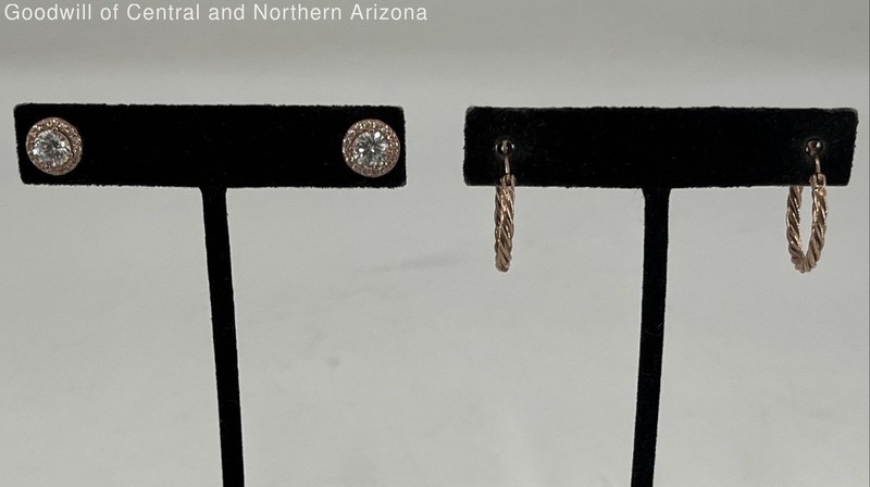 2 Piece 925 Rose Gold Plated CZ Stud/Hoop Earrings 4.72g