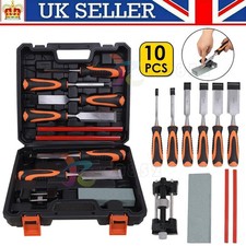 10PCS Woodworking Wood Chisel Set for Carving with Honing Guide Sharpening Stone