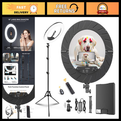 18'' Dimmable LED Ring Light Kit with Tripod, Remote, 5500K, CRI 95 - Black