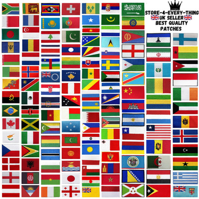 National Länderflagge Bügelbild Patch bestickt Aufnähen Applikation Abzeichen A-Z