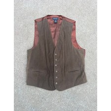 Vintage Lands' End Vest Men Large Brown Western Genuine Leather Cowboy Boho