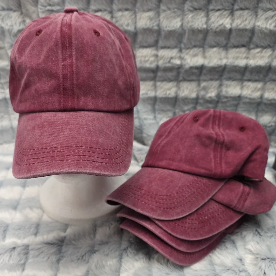 Women's Burgundy Red Baseball Caps Set of 5 Ponytail 6 Panel Low Profile Hats