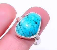 Turquoise - Tibetan Handmade 925 Sterling Silver Jewelry Ring s.8 T971