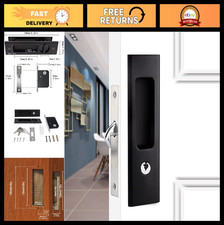 6.3" Matte Black Privacy Pocket Door Lock, Invisible Recessed Handle Latch, Slid