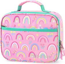Insulated reusable lunch box for girls, pink rainbow