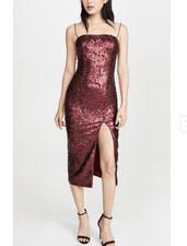 NEW MISHA Tamara Dress Wine Red Sequin Formal Front Slit Strappy Size 4