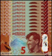New Zealand 5 Dollars, 2015, P-191, UNC, Polymer X 10 PCS