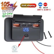 USB C Steckdose 12V/24V Dual PD USB QC 3.0 KFZ Ladeger�t Dose f�r Auto Boot LKW