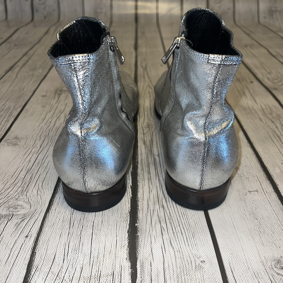 Tom Ford Edgar Silver Metallic Leather Side Zip Ankle Boots 9 T Tom Ford Edgar Silver Metallic Leather Side Zip Ankle Boots  main image 3