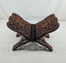 Vintage Carved Teak Wood Folding Stand Book Bible Cookbook Holder Mid Century