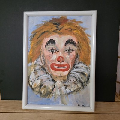 Original Clown Oil Painting Signed Dolly 11X15'' Moody Sad Clown Prof Framed