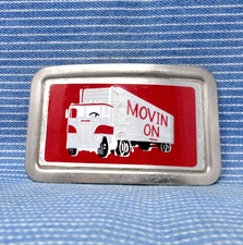Truckers Movin On Belt Buckle Cab Over Truck 18 Wheeler Vintage 80s   .CPA401