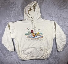 Vintage Disney Winnie The Pooh Hoodie Mens Large Cream Graphic Bees Quote 90s