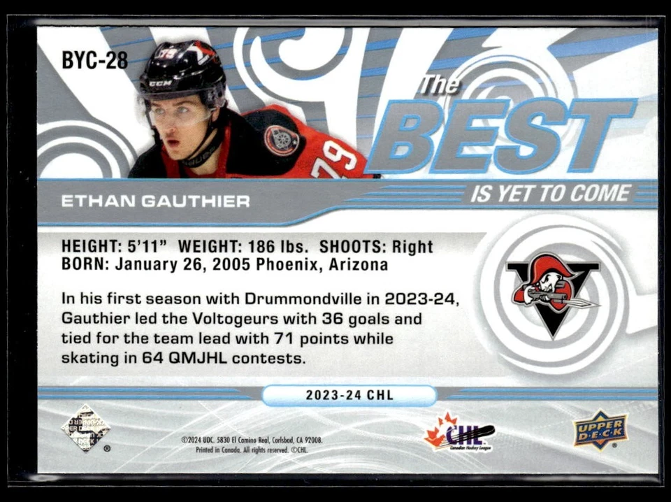 2023-24 Upper Deck CHL The Best Is Yet To Come #BYC-28 Ethan Gauthier - Image 2 of 2