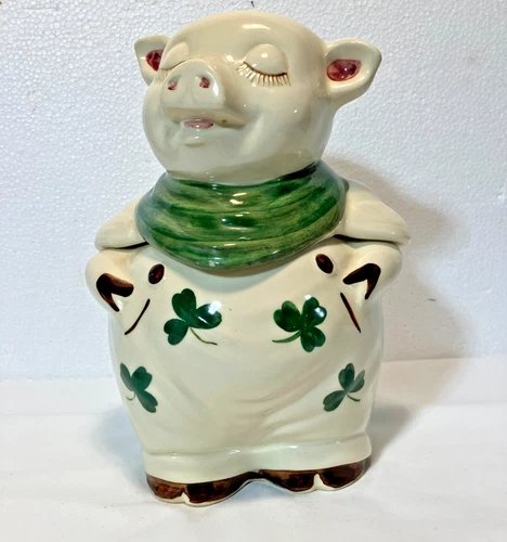 Vintage Shawnee Pig Cookie Jar Shamrock Green Clover USA Pottery