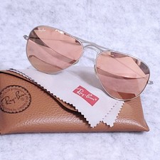 RAYBAN SUNGLASSES AVIATOR RB 3025 019/Z2 SATIN SILVER WIRE ROSE MIRROR CASE