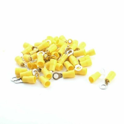 50 x Yellow Pre Insulated Electrical Ring Terminal Connector12-10AWG6.4mm Dia KD