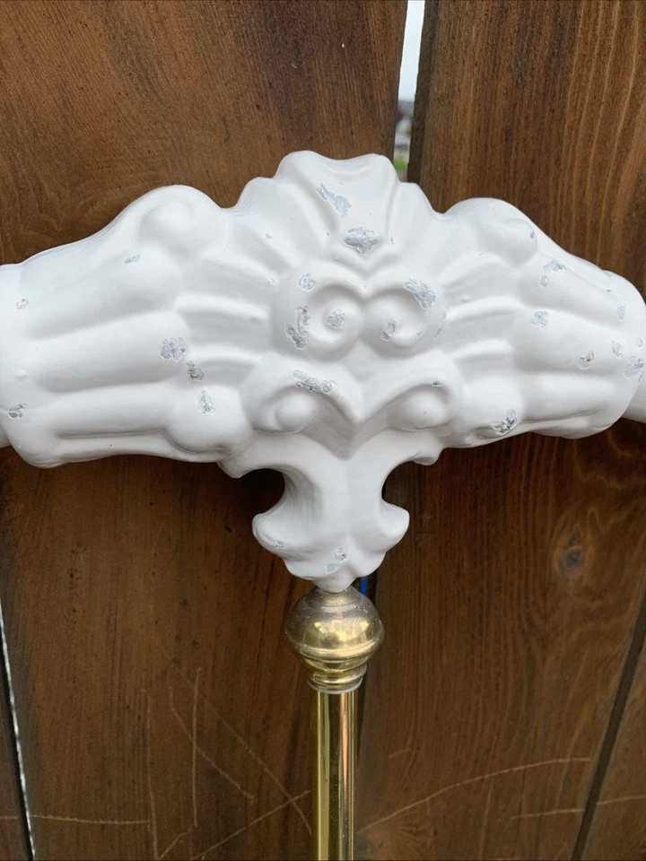 Antique 80’s Victorian STYLE Queen White Porcelain Metal Headboard - Image 3 of 4
