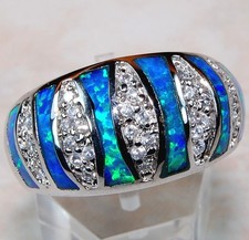 Australian Opal Inlay Topaz 925 Solid Sterling Silver Ring Sz 7 PB1