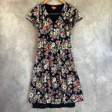 ModCloth Floral Mesh Dress Women Small Navy Blue Flutter Sleeve V-Neck Fit Flare
