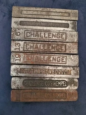 8 single Letterpress - Challenge, Improved, Hempel Quoins Wedges 3 5/6"