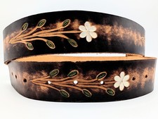 Vintage 70s Hippie Hand Tooled Painted Floral Boho Leather Belt 42 - Authentic
