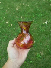 Gorgeous 5” Hand Blown Art Glass Garden City Swirled Glass VASE Skagway. ALASKA 