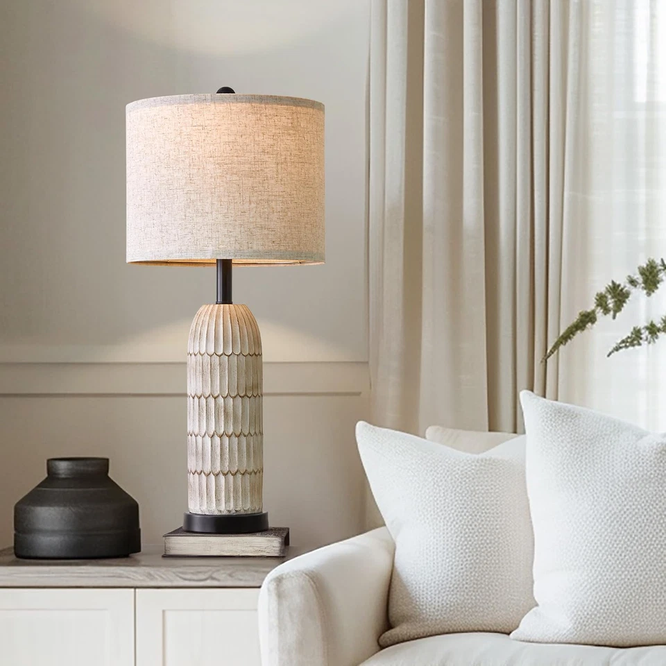 Juego de 2 lámparas de mesa de 26,5" - Lámpara de noche con puertos de carga USB A+C, rústicas, por Foto 2 de 4