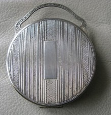 Vintage Art Nouveau Deco Classic Auto Silver Bale Handle Powder Compact 1920s #3