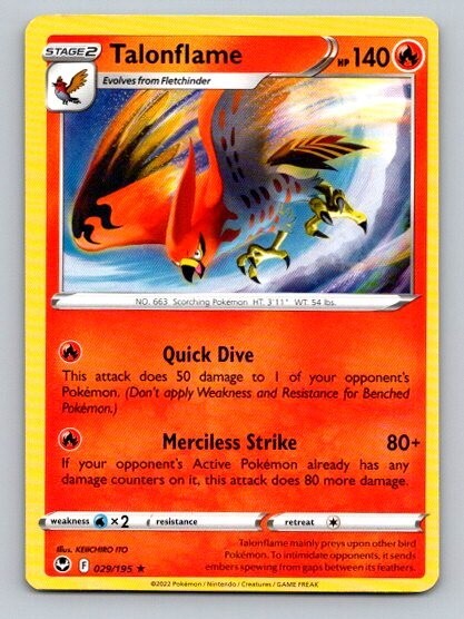 2022 Pokemon Card Silver Tempest Talonflame 29/195