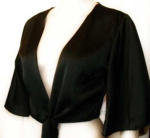 BLACK TIE FRONT BOLERO SHRUG TOP SIZE S 