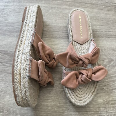 Loeffler Randall Mauve Pink Suede Bow Strap Espadrille Sandals Sz 36 New SB-A