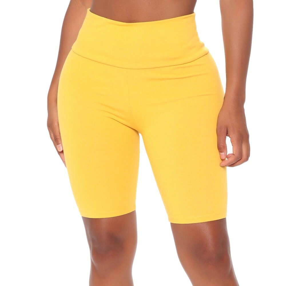 Fashion Nova Womens Biker Shorts High Waist Stretch Size S Yellow