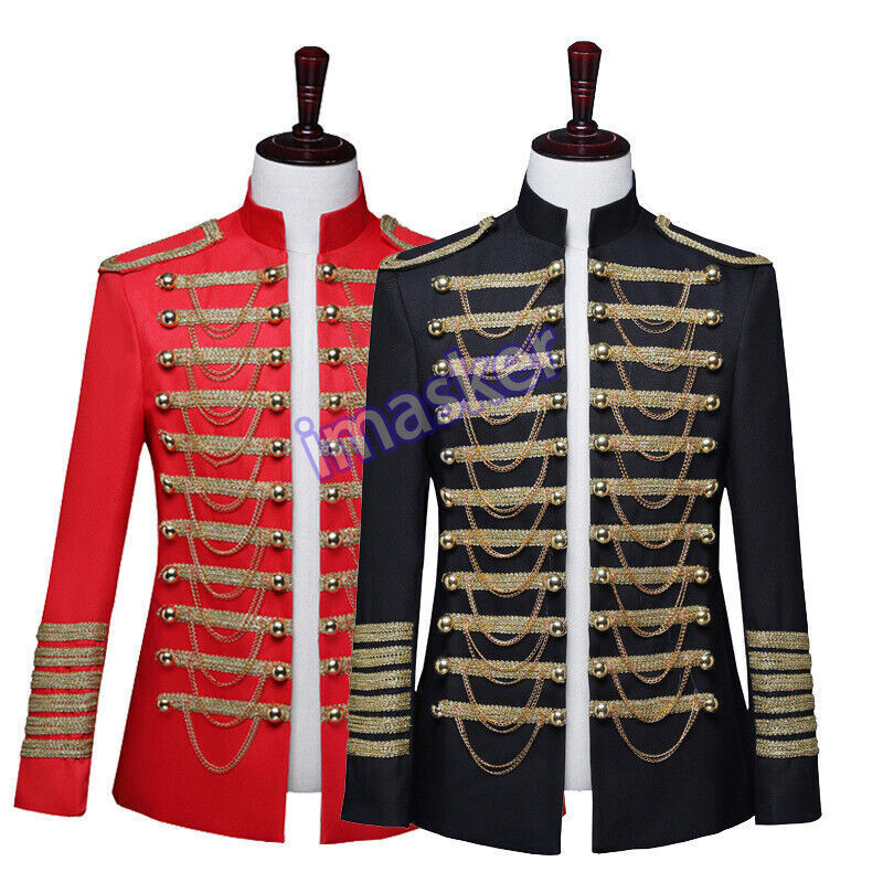 Men's Military Dress Uniform with Metal Chain for Nightclub Performance