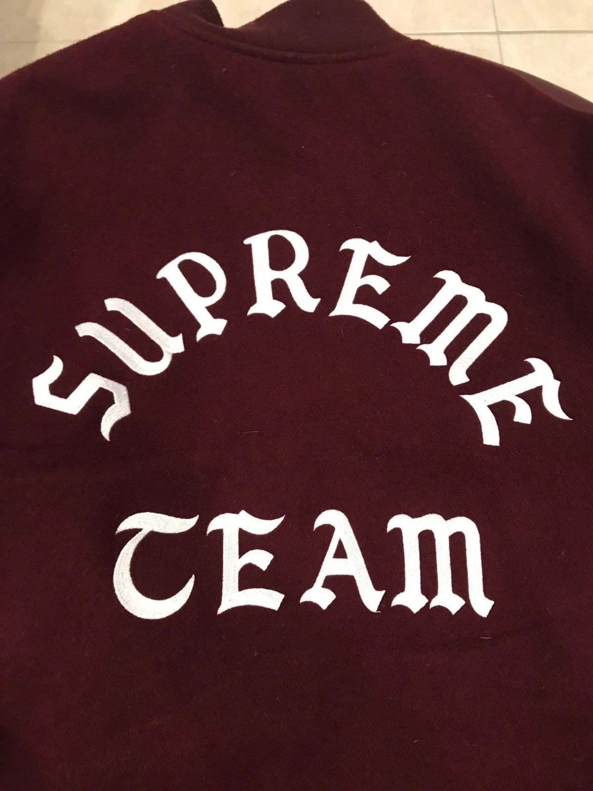 Giacca Varsity in pelle Supreme FW15 Team Crew Borgogna XL Extra Large Coach