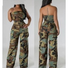 Women's Strapless Crop Top Pants 2 pcs Set Camouflage Streetwear Fashion Outfit