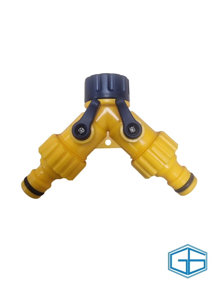 2 WAY HOSE CONNECTORS PLASTIC YELLOW ON OFF LEVERS COMPATABLE MOST GARDEN HOSE