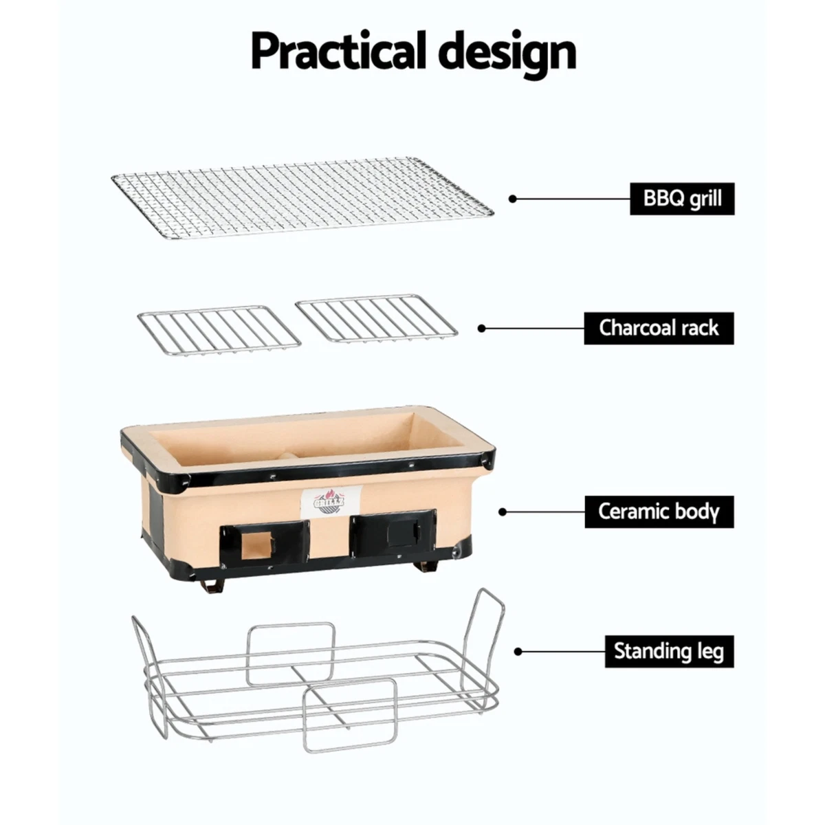 Grillz Ceramic BBQ Grill Smoker Hibachi Japanese Tabletop Charcoal Barbecue NEW