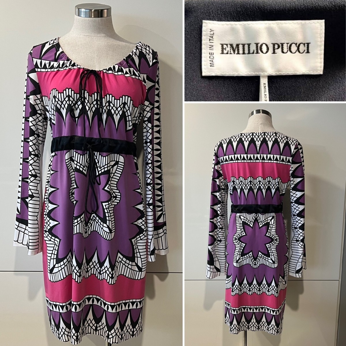 EMILIO PUCCI Italy Blue/Orange Silk Jersey Mosaic Pucci Dress 40IT