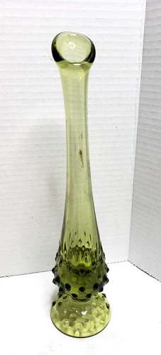 Small Green Fenton Swung Hobnail Glass Bud Vase 10.5"