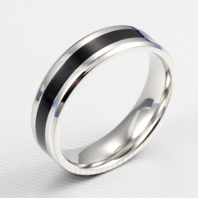4MM/6MM Stainless Steel Silver Black Men's and Women's Rings Size 5-13