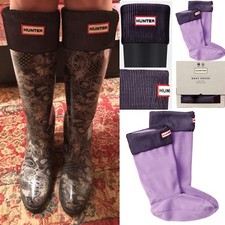 Hunter Pleated Ribbed Lilac/Purple Boot Fleece Sock Liner M 50 AUTHENTIC NIB