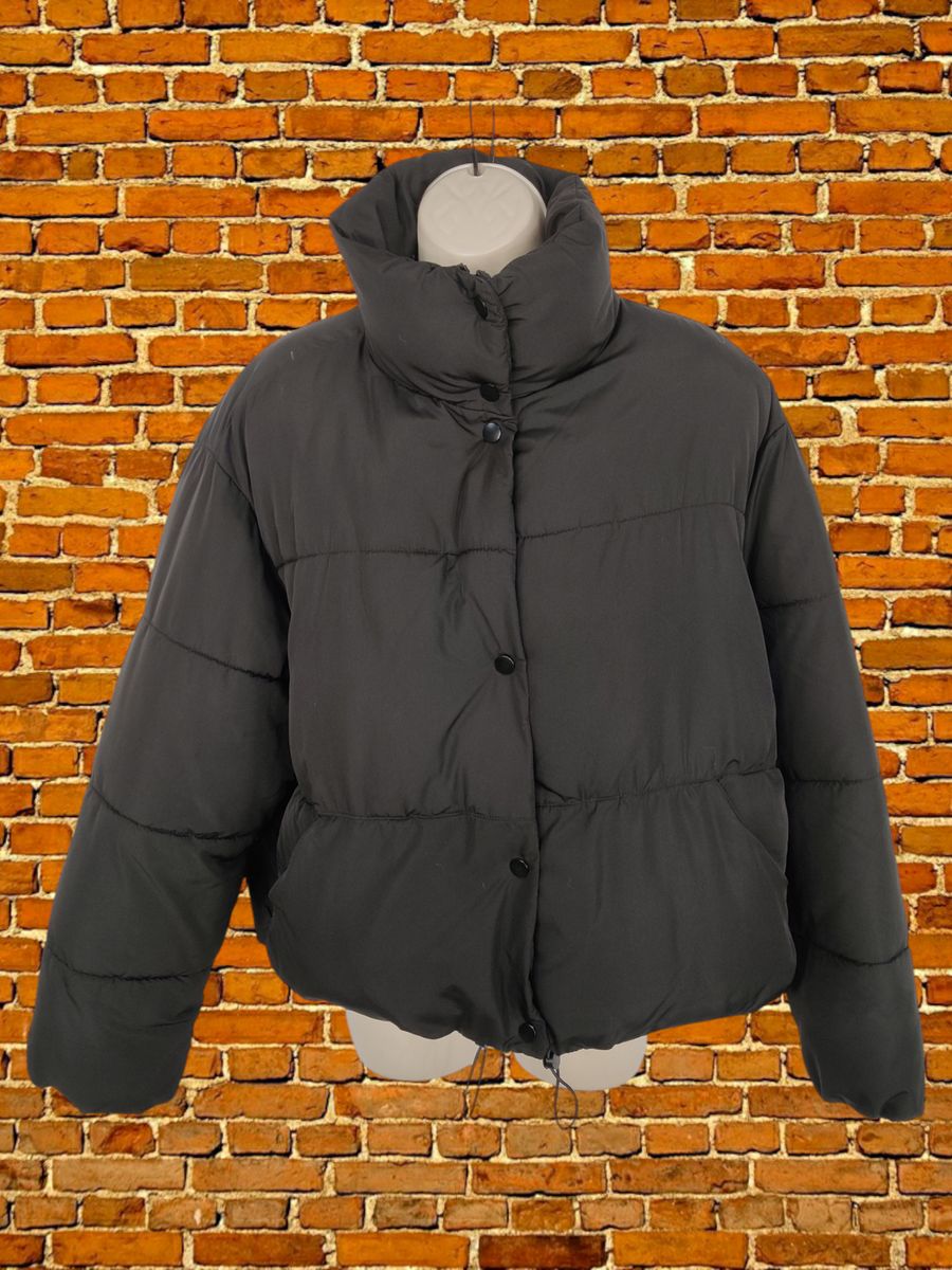 ZARA BLACK COAT LARGE WOMENS HIGH COLLAR SHORT CROPPED PUFFER