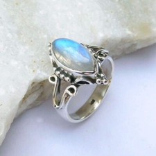 Natural Moonstone Gemstone 925 Sterling Silver Boho Ring Gift For Her D-272